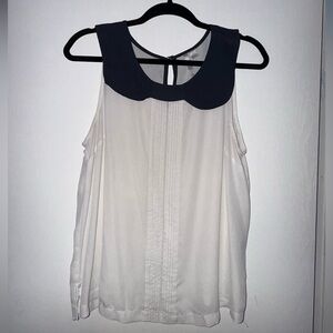 LC Lauren Conrad White Blouse with Blue Collar